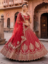 Red luxury raw silk wedding lehenga choli