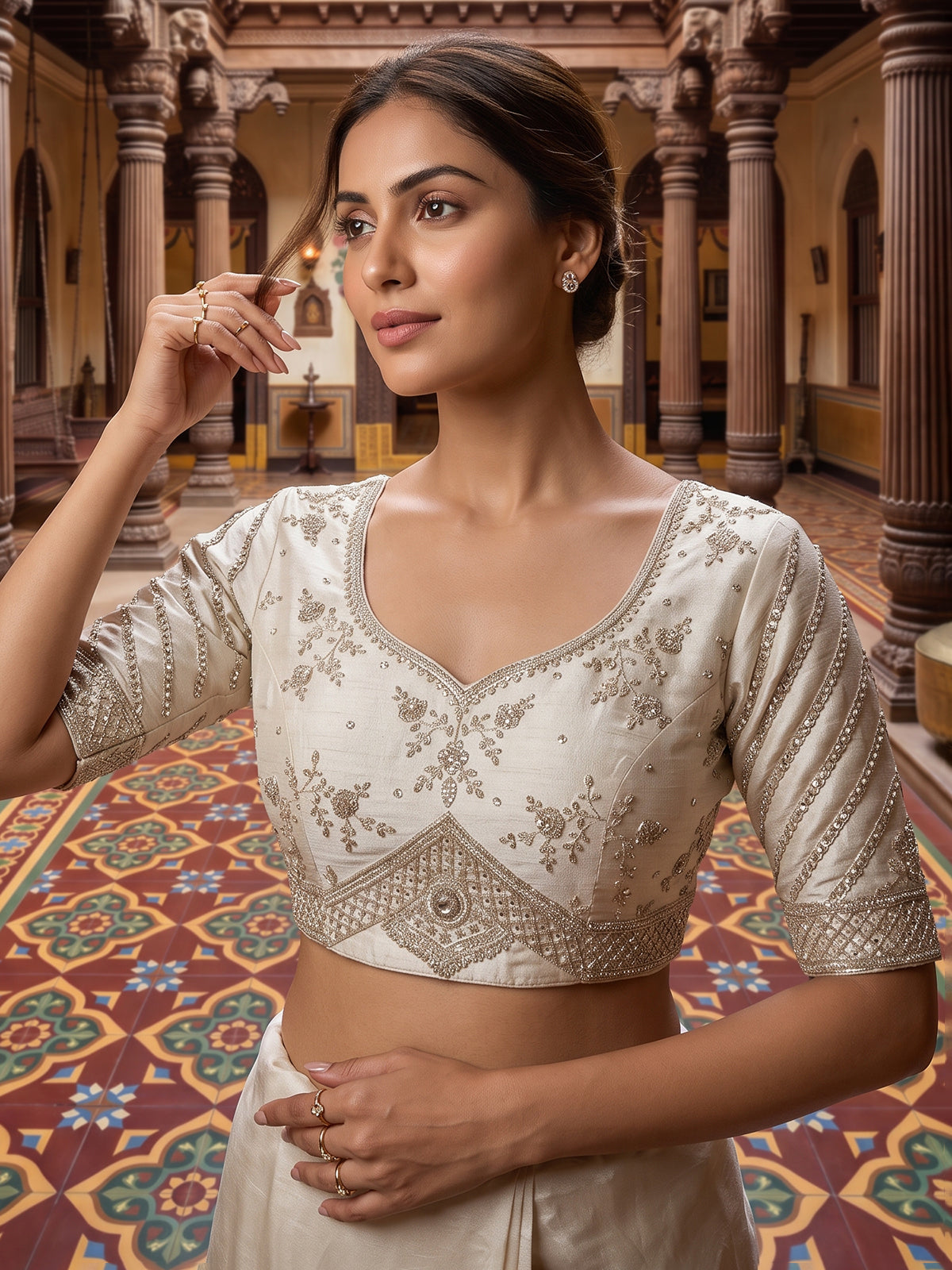 Ivory designer tussar silk bridal lehenga choli
