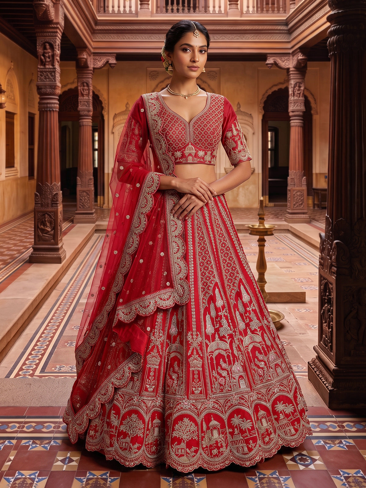 Red wedding wear designer lehenga choli with dupatta