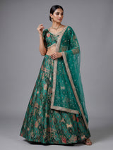 Green printed chanderi silk lehenga choli