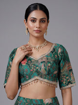 Green printed chanderi silk lehenga choli