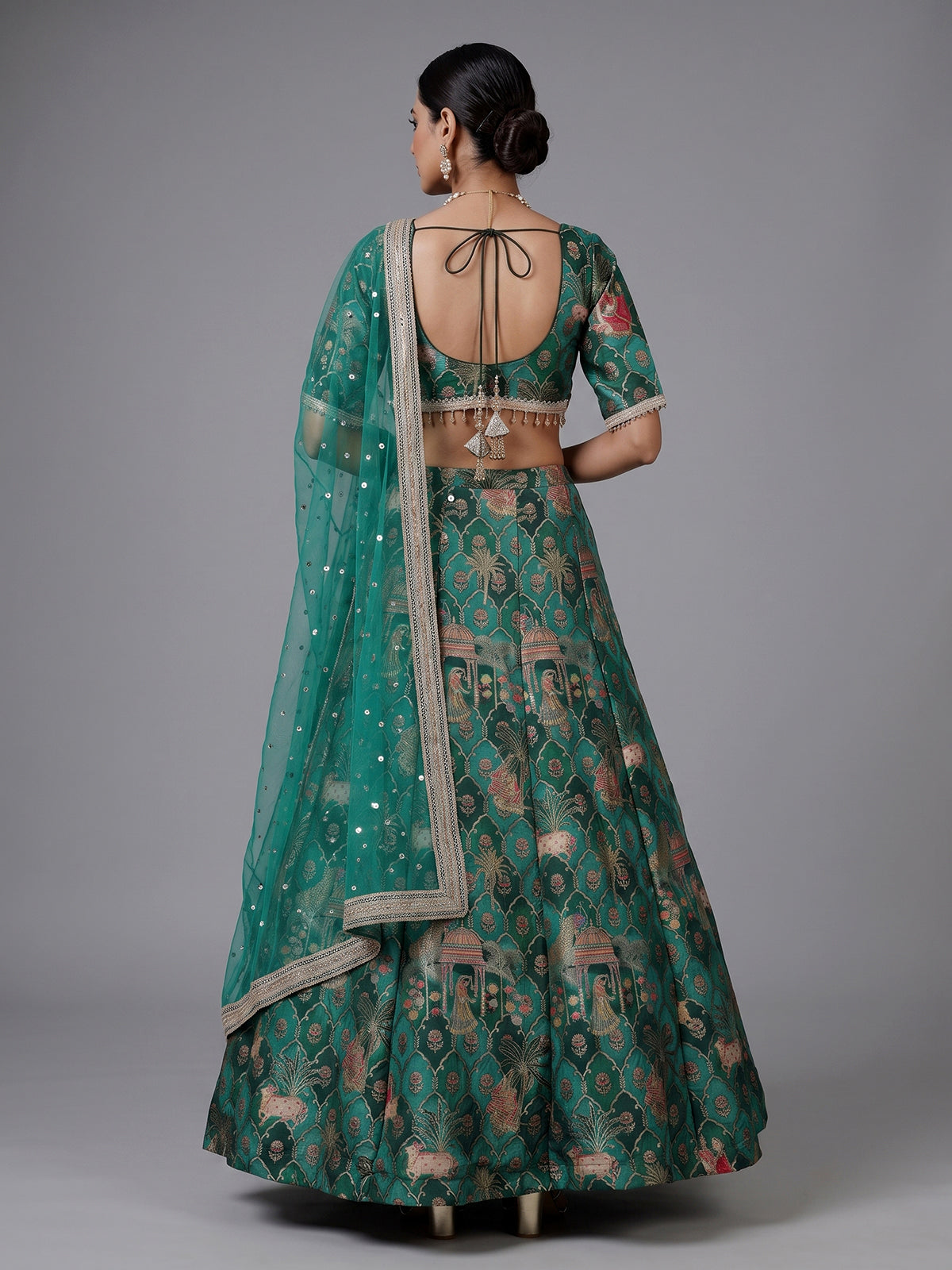 Green printed chanderi silk lehenga choli