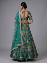 Green printed chanderi silk lehenga choli