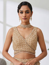 Beige designer net embroidered lehenga choli
