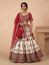 Off white bridal raw silk lehenga choli