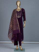 Wine georgette silk anarkali kurti set with dupatta
