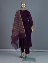 Wine georgette silk anarkali kurti set with dupatta