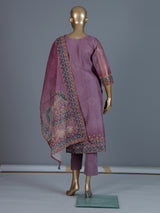 Purple printed cotton silk straight kurti set