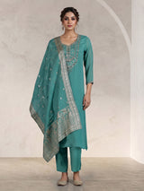 Green georgette silk mirror work palazzo suit ensemble