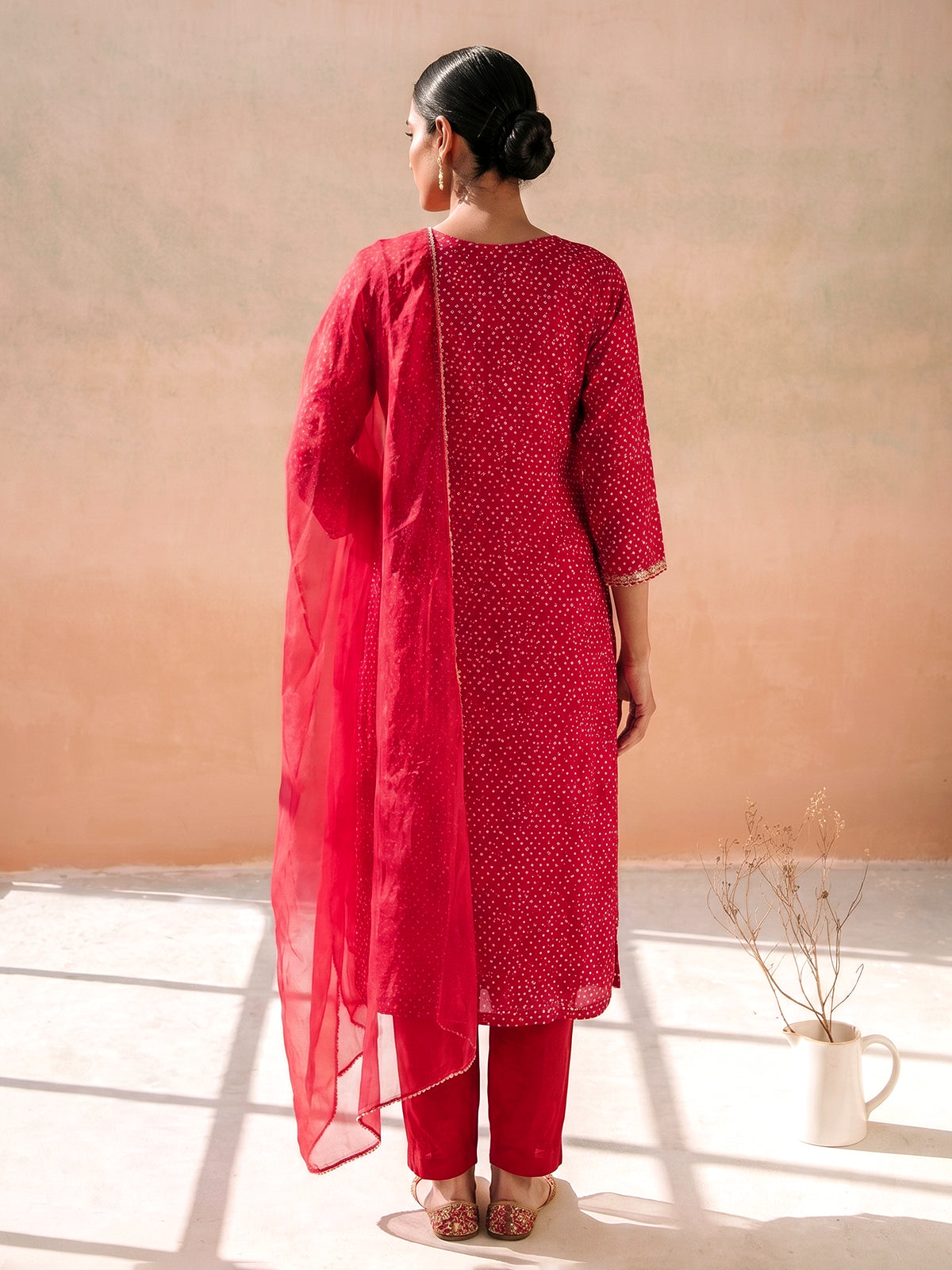 Rani pink bandhani printed straight salwar suit collection