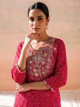 Rani pink bandhani printed straight salwar suit collection