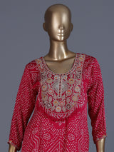 Rani pink bandhani printed straight salwar suit collection