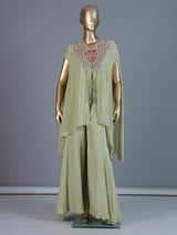 Sea green silk cape style sharara suit ensemble
