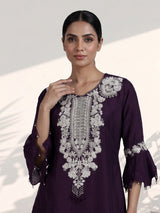 Wine cotton silk fusion palazzo suit with dupatta