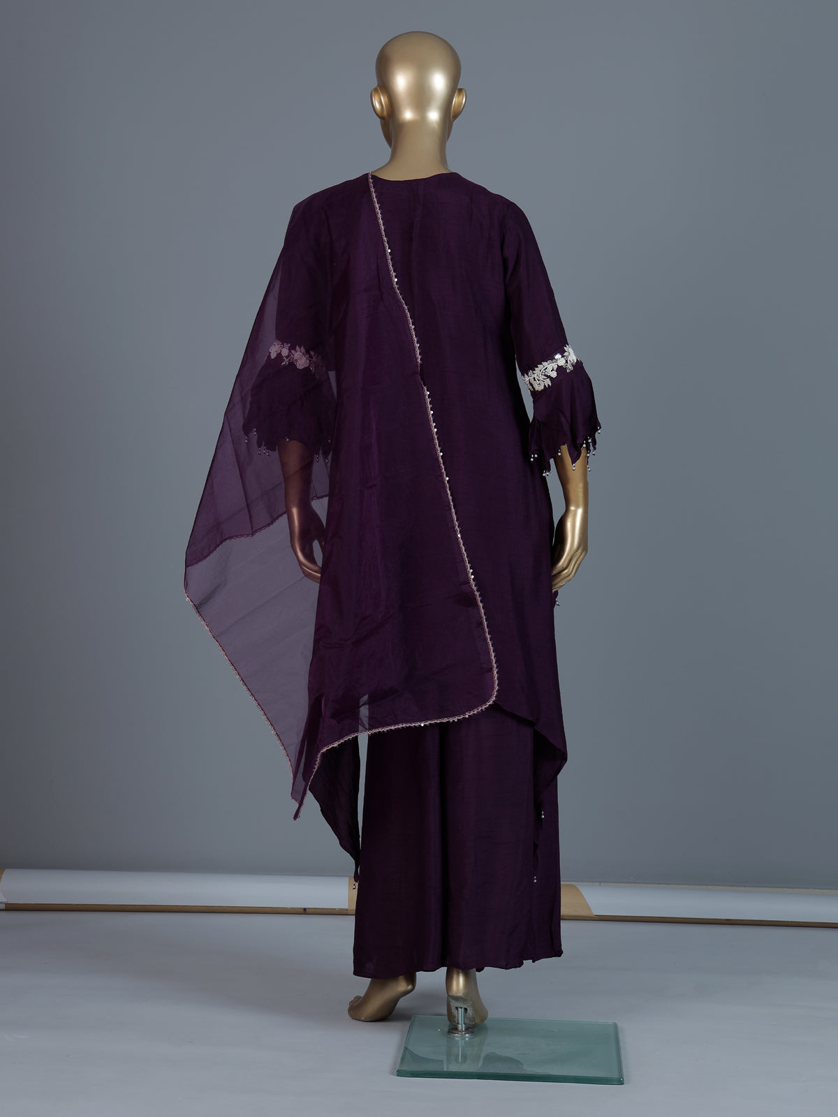 Wine cotton silk fusion palazzo suit with dupatta