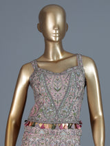 Peach silk embroidered indo western sharara suit with choker