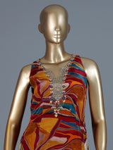Multicolour printed chinon silk dhoti suit with dupatta