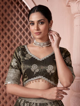 Olive shimmer silk mirror work lehenga choli