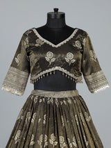 Olive shimmer silk mirror work lehenga choli