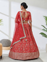 Rust shimmer silk mirror embroidered lehenga choli