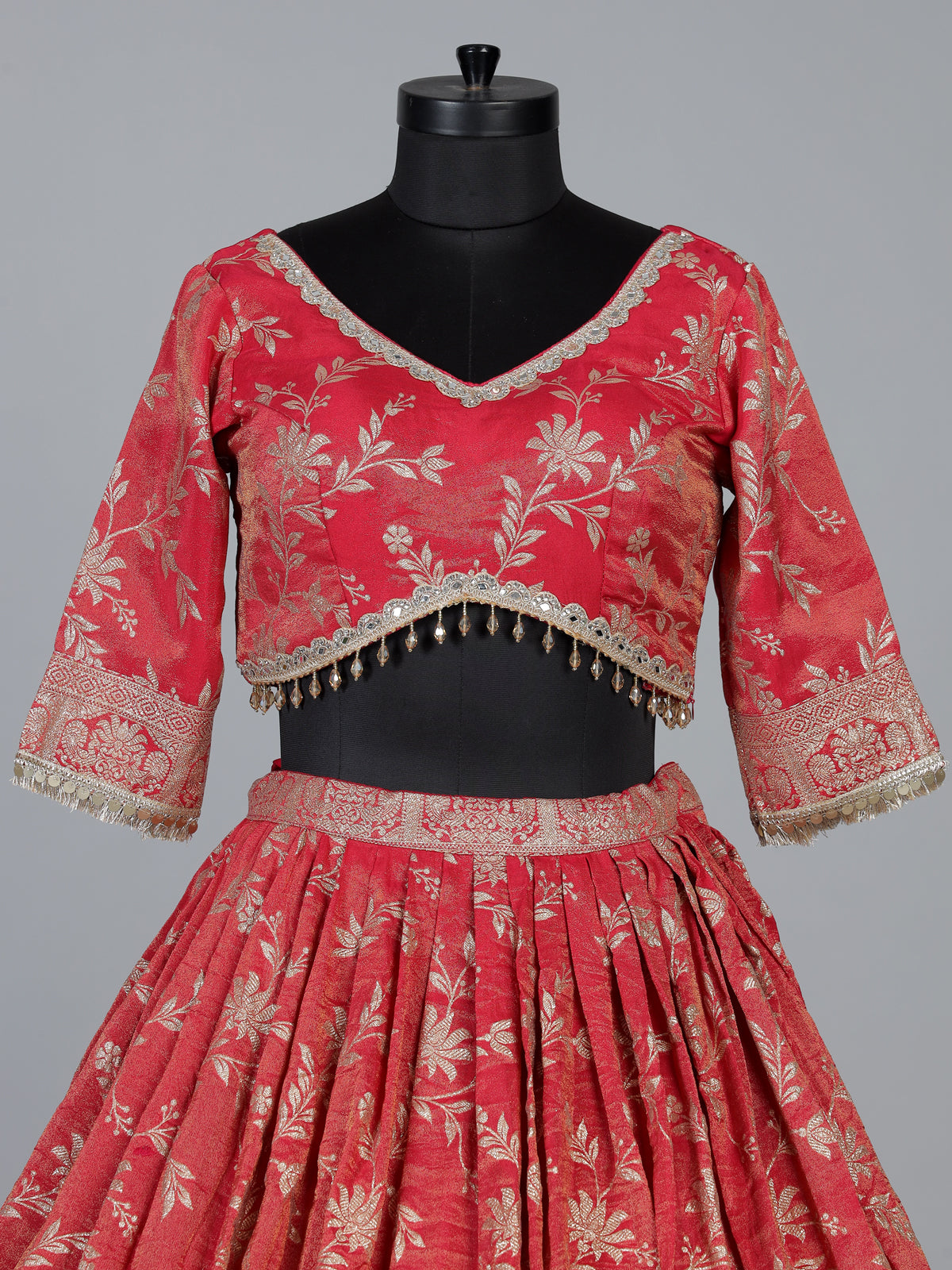 Rust shimmer silk mirror embroidered lehenga choli