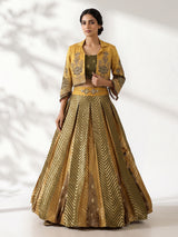 Yellow designer brocade silk jacket lehenga choli