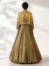 Yellow designer brocade silk jacket lehenga choli