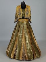 Yellow designer brocade silk jacket lehenga choli