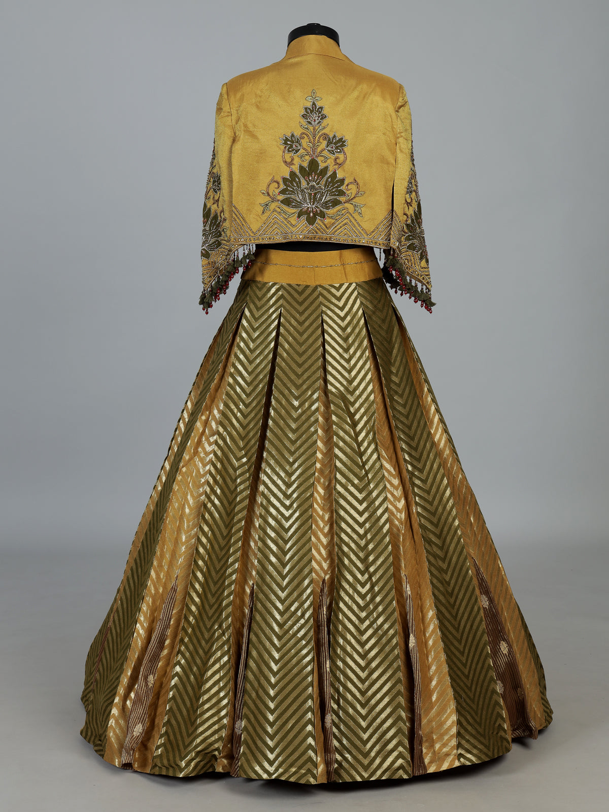 Yellow designer brocade silk jacket lehenga choli