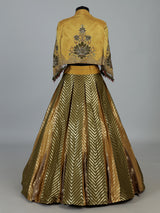 Yellow designer brocade silk jacket lehenga choli