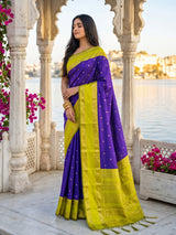 Regal purple soft silk saree with contrast green pallu