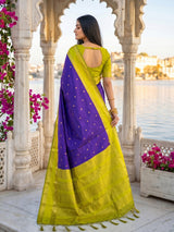 Regal purple soft silk saree with contrast green pallu