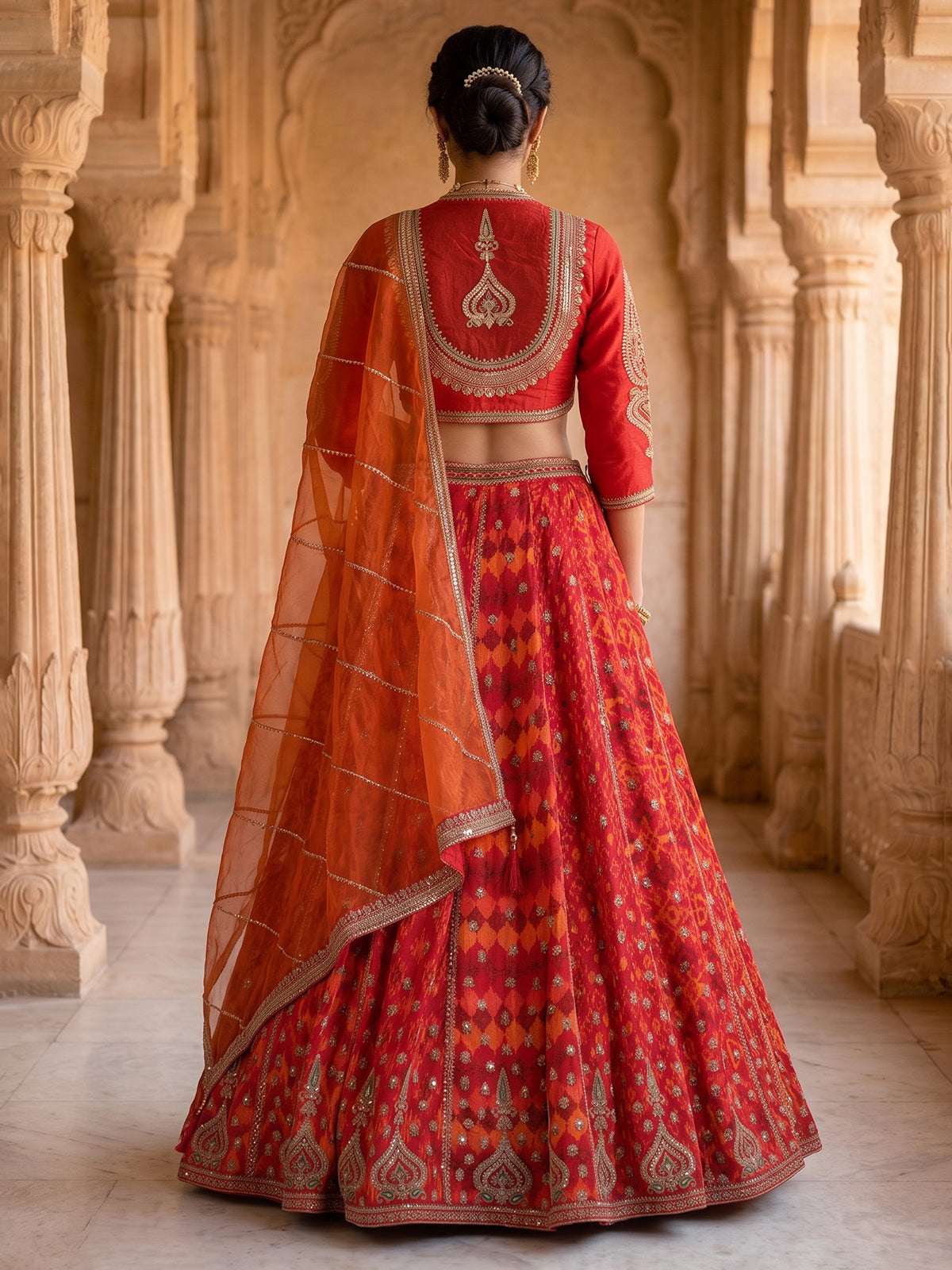 Red silk rajasthani style lehenga choli with dupatta