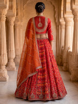 Red silk rajasthani style lehenga choli with dupatta