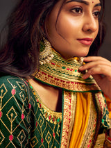 Yellow embroidered banglori silk festive occasion saree