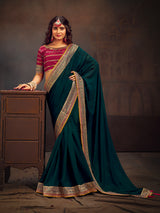 Bottle green traditional banglori silk designer saree