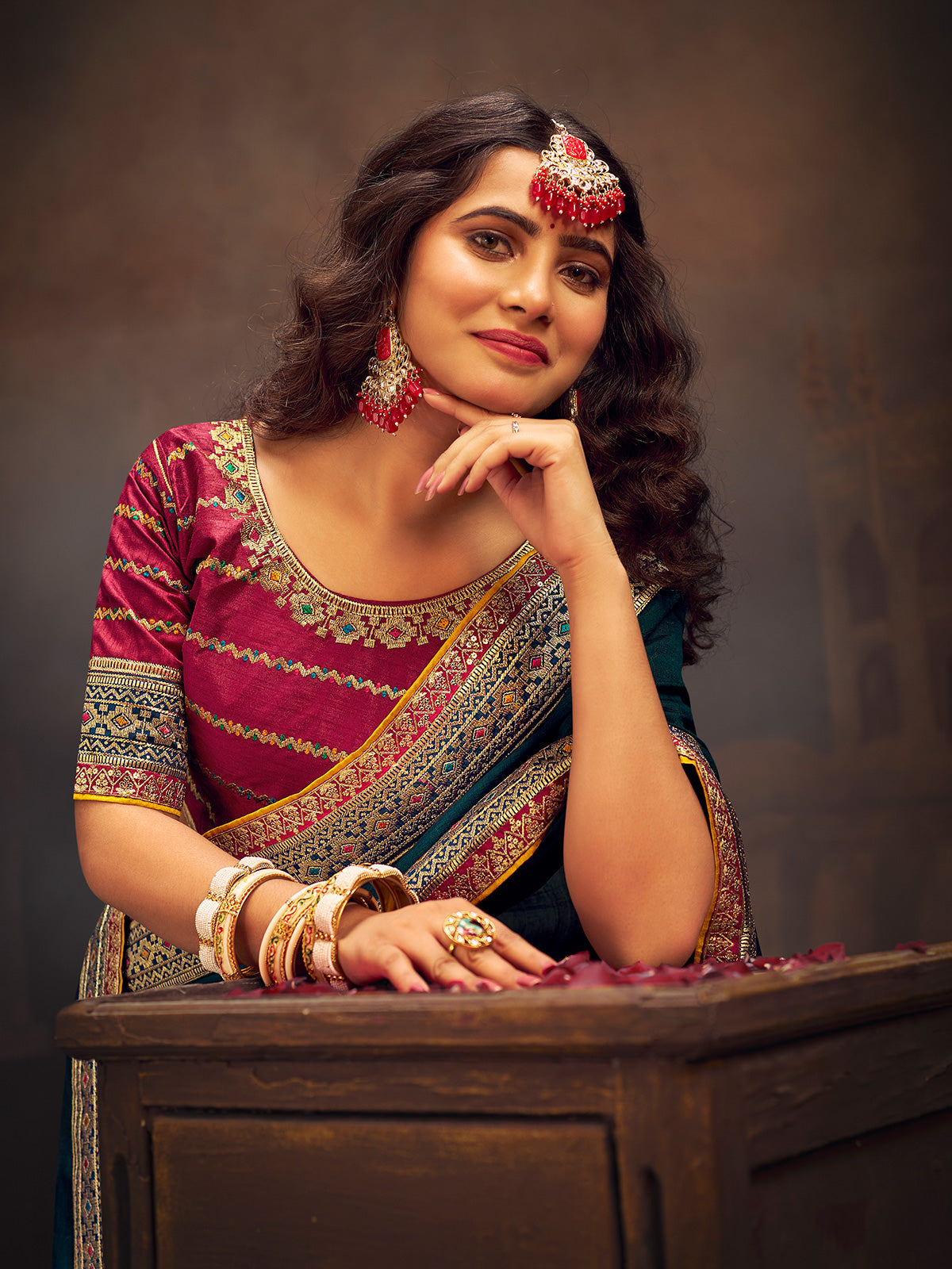 Bottle green traditional banglori silk designer saree