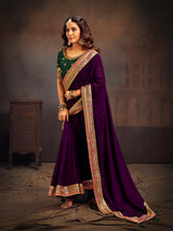 Purple embroidered banglori silk party wear saree