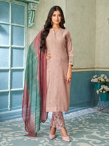 Dusty rose pink printed cotton silk salwar suit