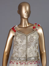 Cream designer shimmer silk palazzo suit with choker