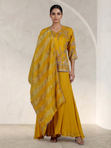 Yellow embroidered art silk palazzo suit