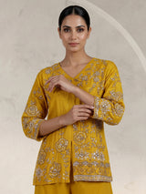 Yellow embroidered art silk palazzo suit