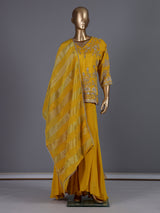 Yellow embroidered art silk palazzo suit
