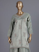 Mint green embroidered satin silk palazzo suit