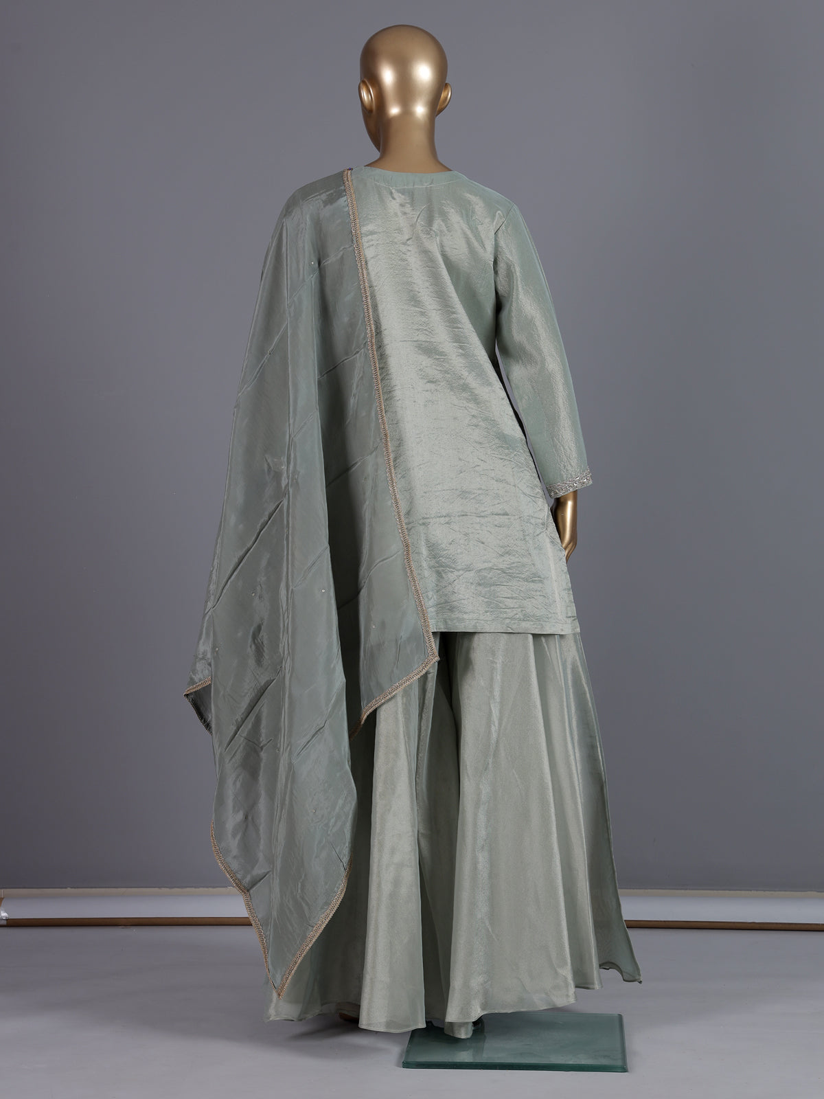 Mint green embroidered satin silk palazzo suit