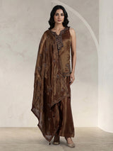 Brown embroidered art silk palazzo suit for women