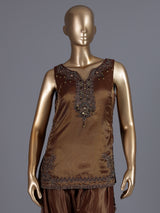 Brown embroidered art silk palazzo suit for women