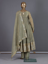 Pista green organza anarkali pant suit with dupatta