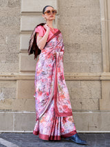 Lavender digital printed satin crepe festive saree elegance