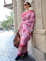 Lavender digital printed satin crepe festive saree elegance